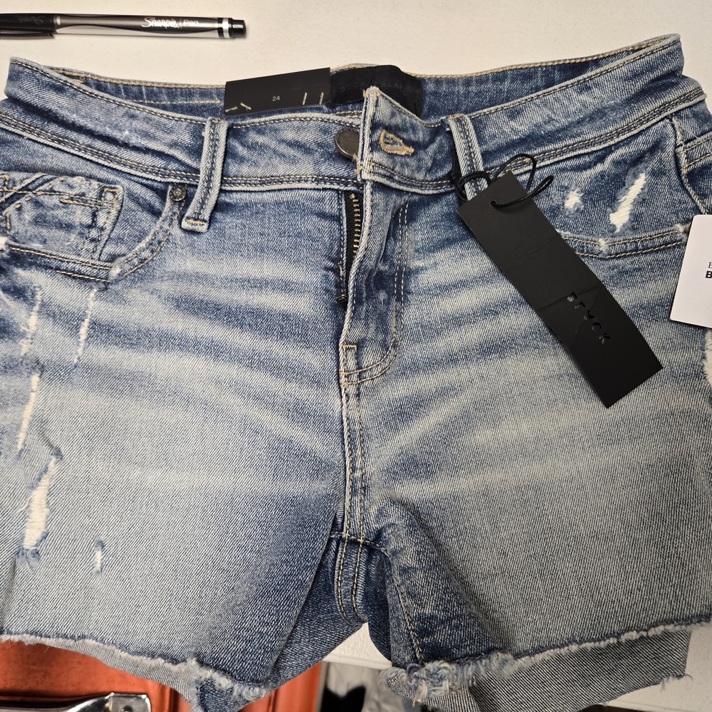 Buckle Blue Jean Shorts Distressed Frayed Hem